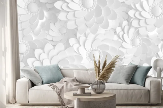 Naklejka: Tło z białych kwiatów 3d