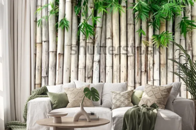 Naklejka: Tło z łodyg i liści bambusa