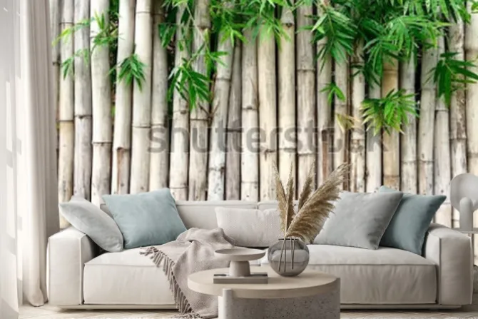 Naklejka: Tło z łodyg i liści bambusa