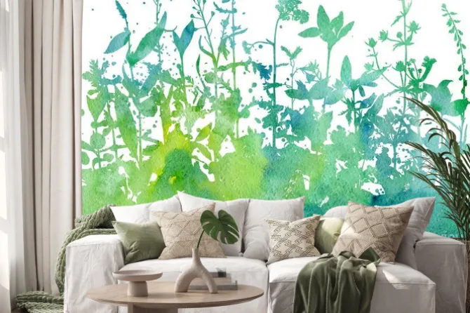 Naklejka: Tło z rysunku ziół i kwiatów