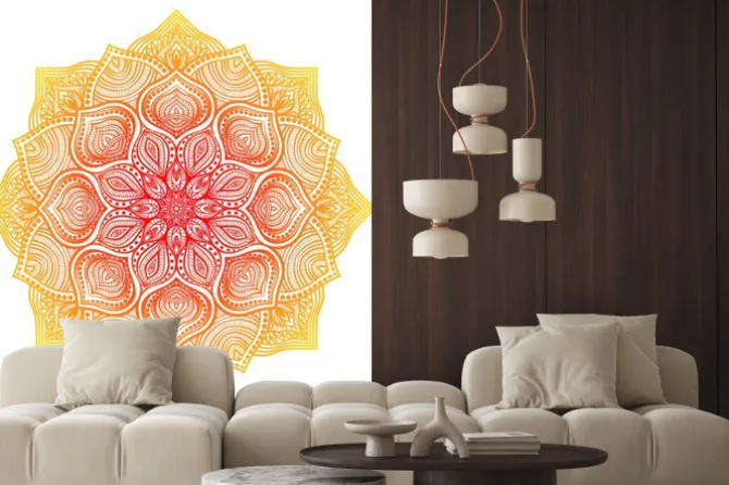 Naklejka: Żółto-czerwony kwiat w stylu mandali