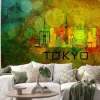 Naklejka: Tokyo city skyline na tle grunge ilustracja