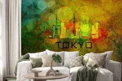 Naklejka: Tokyo city skyline na tle grunge ilustracja