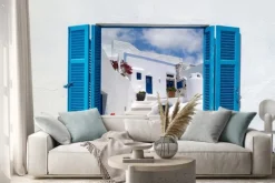 Naklejka: Tradycyjna architektura oia wsi na wyspie santorini, gre