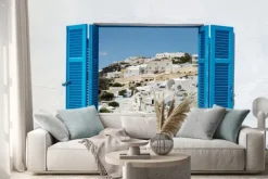 Naklejka: Tradycyjna architektura oia wsi na wyspie santorini, gre