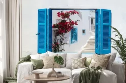 Naklejka: Tradycyjna architektura oia wsi na wyspie santorini, gre