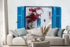 Naklejka: Tradycyjna architektura oia wsi na wyspie santorini, gre