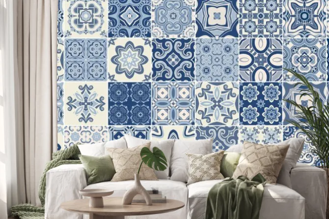 Naklejka: Tradycyjne ozdobne portugalskie dekoracyjne płytki azulejos.