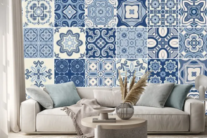 Naklejka: Tradycyjne ozdobne portugalskie dekoracyjne płytki azulejos.