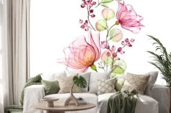 Naklejka: Transparent watercolor rose. seamless vertical border. isolated