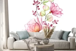 Naklejka: Transparent watercolor rose. seamless vertical border. isolated