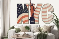 Naklejka: Transparent wektor z literami nyc z wizerunkiem amerykańskiej