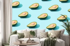 Naklejka: Trendy sunlight summer pattern made with avocado fruit on bright