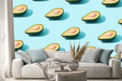 Naklejka: Trendy sunlight summer pattern made with avocado fruit on bright