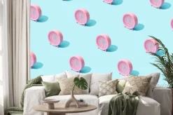 Naklejka: Trendy sunlight summer pattern made with pink clock on bright
