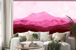 Naklejka: Trójkąt low poly wielokąta geometryczne tło z różowym góry