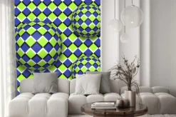 Naklejka: Trójwymiarowy wzór w niebiesko-zielone romby i kule
