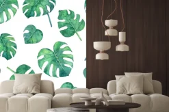 Naklejka: Tropical seamless pattern with monstera leaves. hand painted