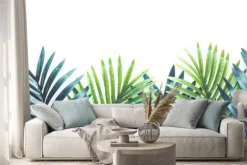 Naklejka: Tropical leaves foliage plant close up with white copy space