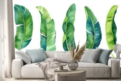 Naklejka: Tropical leaves, palm leaves drawn by hand. set of watercolor