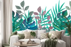 Naklejka: Tropical leaves. watercolor drawing. green color.