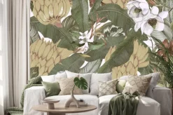 Naklejka: Tropical leaves and flowers. watercolor pattern with magnolia