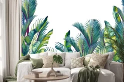 Naklejka: Tropical palm trees and banana leaves. isolated watercolor background.
