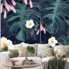 Naklejka: Tropical plants and flower background pattern-vector