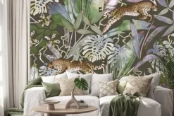 Naklejka: Tropical seamless pattern with tropical flowers, banana leaves