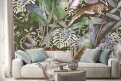 Naklejka: Tropical seamless pattern with tropical flowers, banana leaves