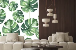 Naklejka: Tropikalna hawaje pozostawia dłoni deseń w stylu akwarela izolowane.