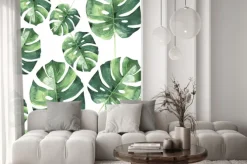 Naklejka: Tropikalna hawaje pozostawia dłoni deseń w stylu akwarela izolowane.