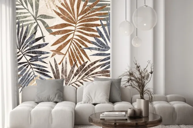 Naklejka: Tropikalna kompozycja z jesiennymi liśćmi