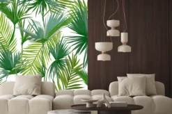 Naklejka: Tropikalna palma liści, dżungli liści bez szwu wektor floral