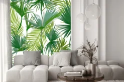 Naklejka: Tropikalna palma liści, dżungli liści bez szwu wektor floral