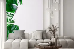 Naklejka: Tropikalna zieleń opuszcza palmowych fronds odizolowywających