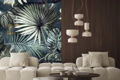 Naklejka: Tropikalne liście na geometrycznym tle