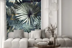 Naklejka: Tropikalne liście na geometrycznym tle