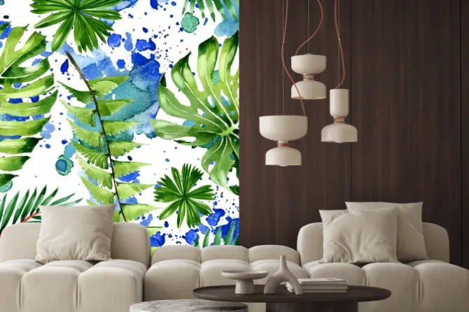 Naklejka: Tropikalne liście na abstrakcyjnym tle