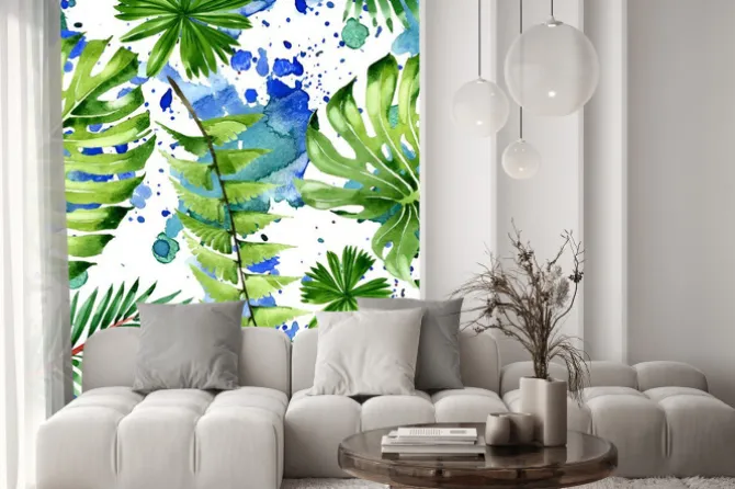 Naklejka: Tropikalne liście na abstrakcyjnym tle