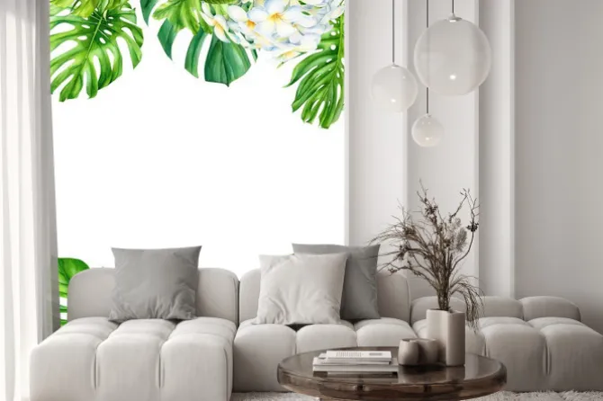 Naklejka: Tropikalne liście i kwiaty