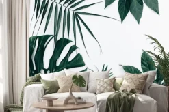 Naklejka: Tropikalne modne tło. liście na białym tle