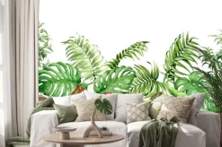 Naklejka: Tropikalne rośliny o dużych liściach na białym tle