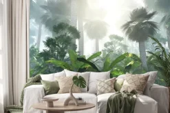 Naklejka: Tropikalny las palmowy we mgle