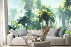 Naklejka: Tropikalny las z palmami w słońcu