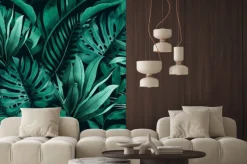 Naklejka: Tropikalny wzór z egzotycznymi liśćmi monstery bananów i palm