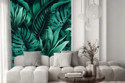 Naklejka: Tropikalny wzór z egzotycznymi liśćmi monstery bananów i palm