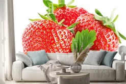 Naklejka: Trzy truskawki na białym tle