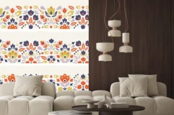 Naklejka: Trzy wektorowe ozdobnych tulipany ludowe poziomych bez szwu desenie