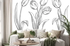 Naklejka: Tulipan grafiki czarno biały samodzielnie szkic ilustracji wektorowych